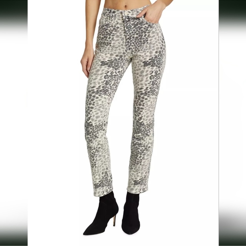 MOTHER The Dazzler Mid‎ Rise Ankle Print Skinny Jeans in Snow Leopard Size 30